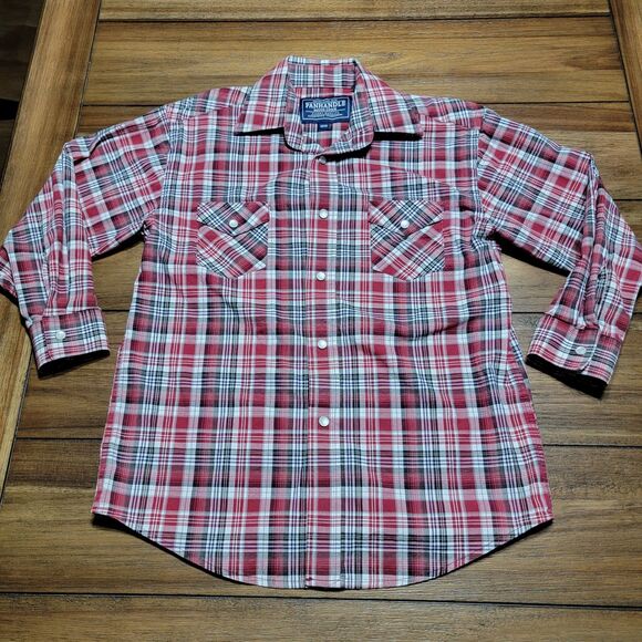 Panhandle Rough Stock Full Pearl Snap LS Western Shirt Plaid - Size M/10 (Jr) - Picture 1 of 6